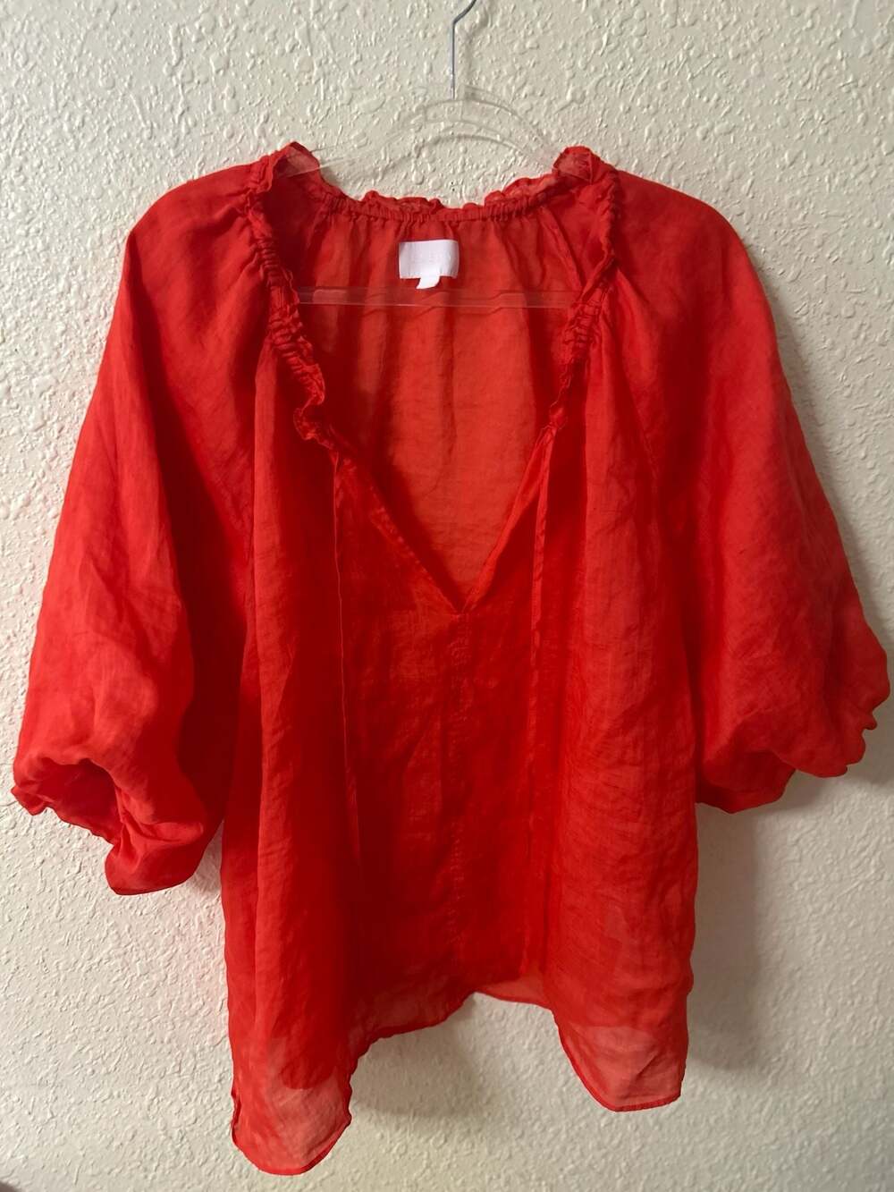 Every Red 100% Ramie V-Neck 3/4 Balloon Sleeve Blouse Top XL EV2005WOR